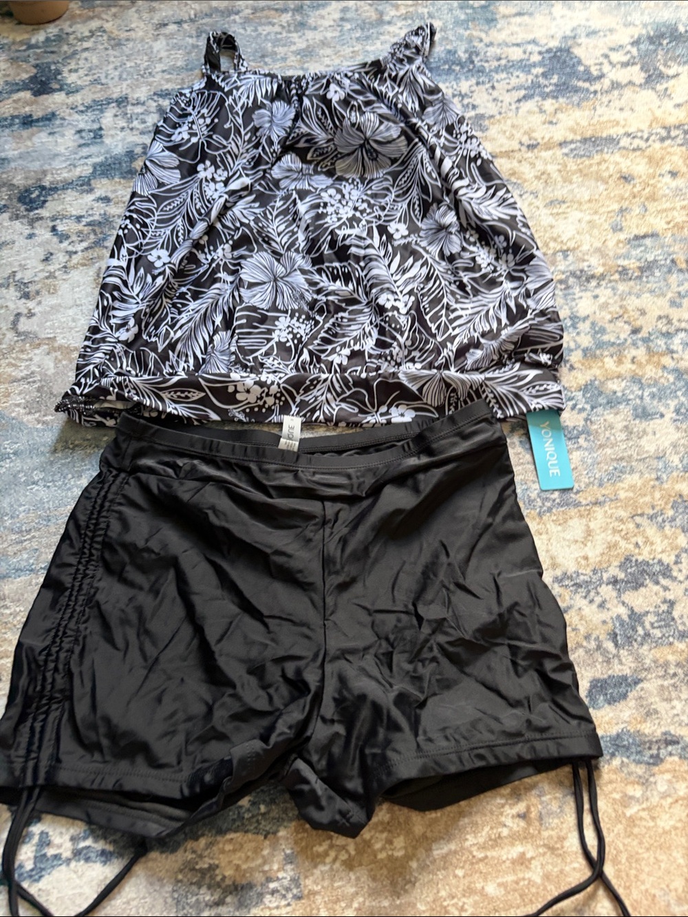 Florals & Black Two-Piece Swim Set